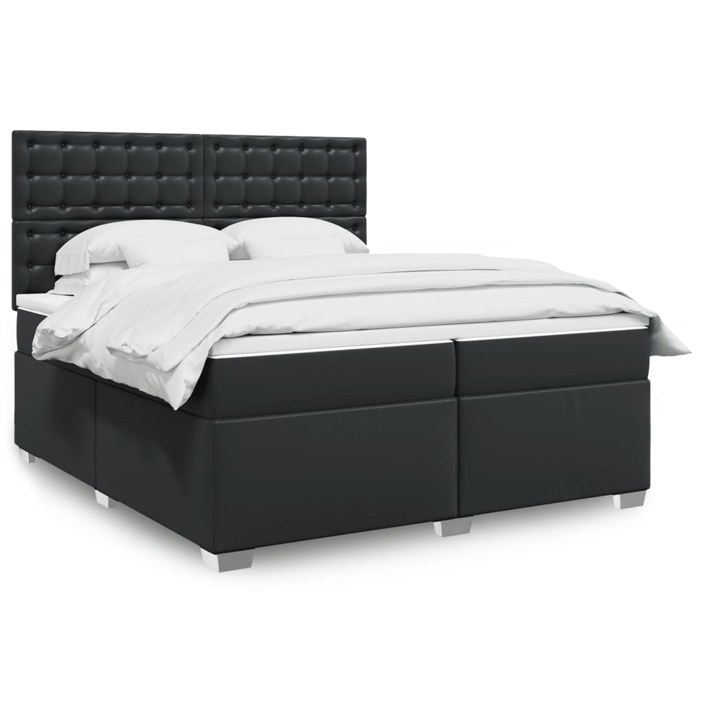 Box Spring Bed with Mattress Black 200x200 cm Faux Leather