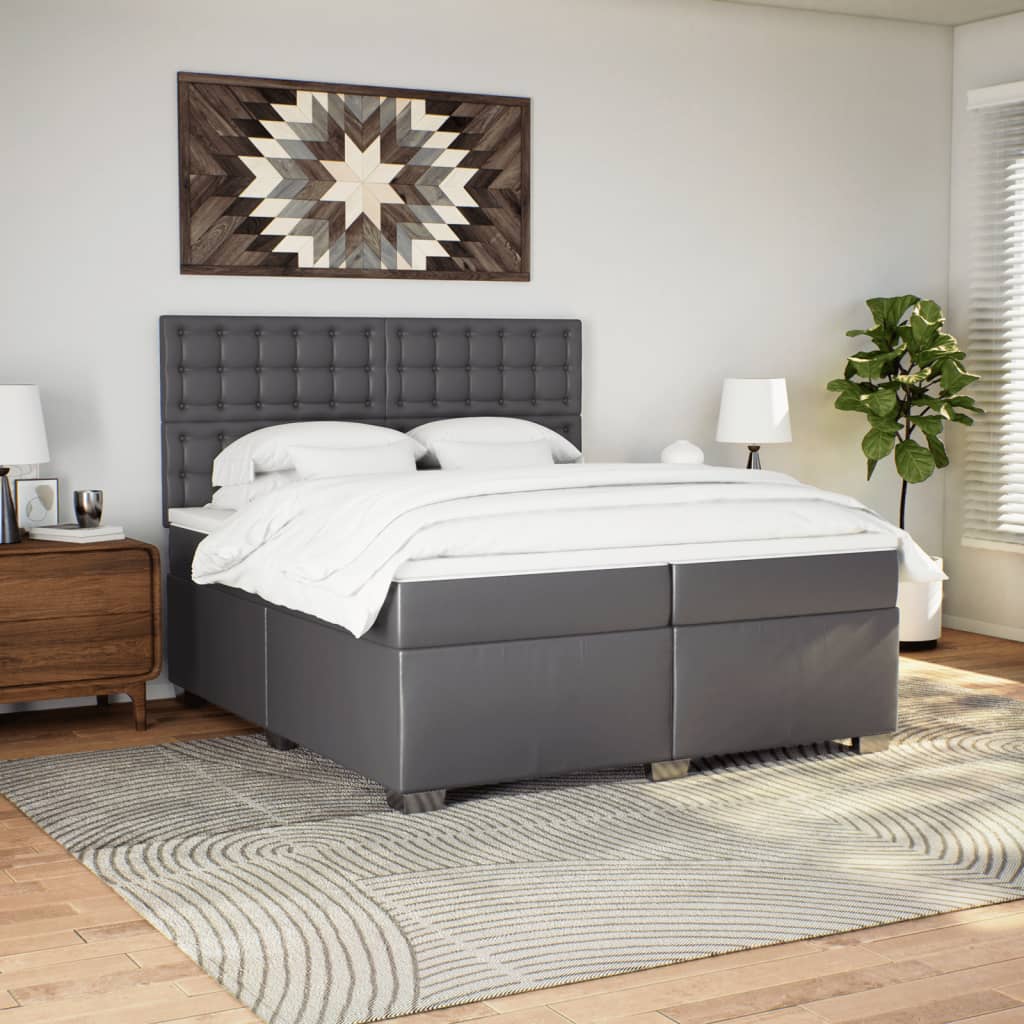 Box Spring Bed with Mattress Grey 200x200 cm Faux Leather