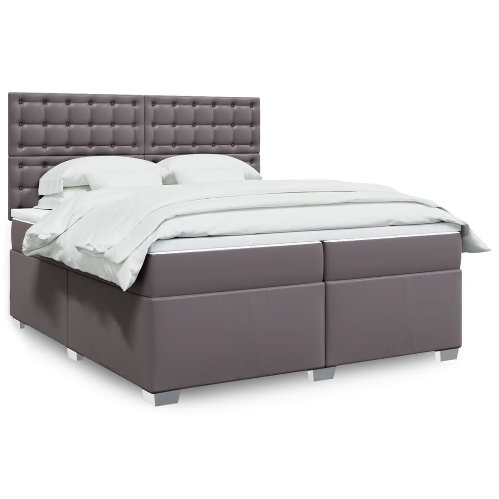 Box Spring Bed with Mattress Grey 200x200 cm Faux Leather