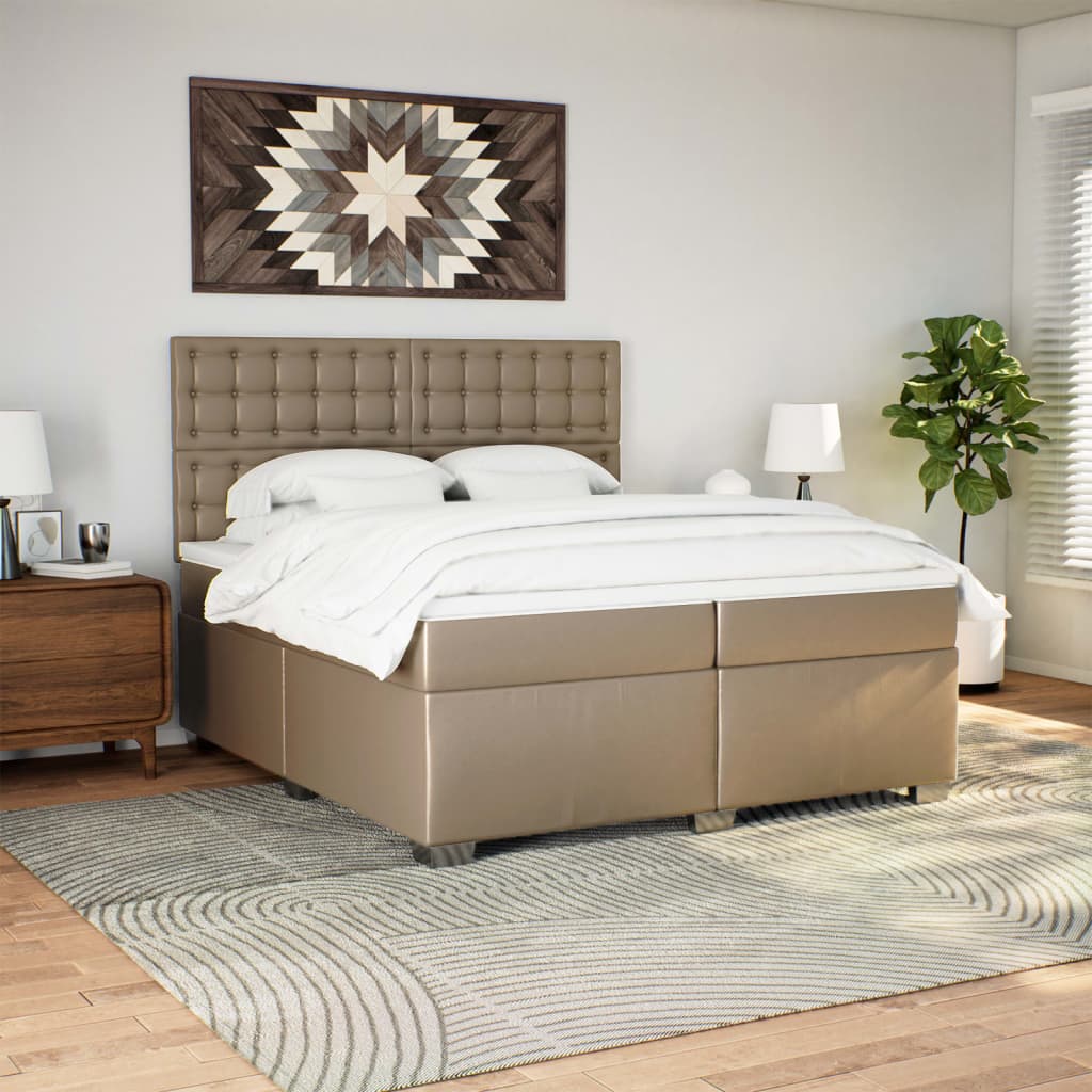 Box Spring Bed with Mattress Cappuccino 200x200 cm Faux Leather