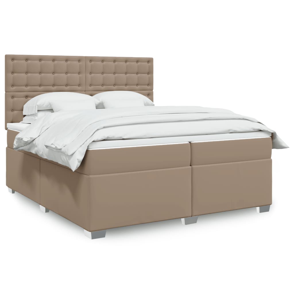 Box Spring Bed with Mattress Cappuccino 200x200 cm Faux Leather