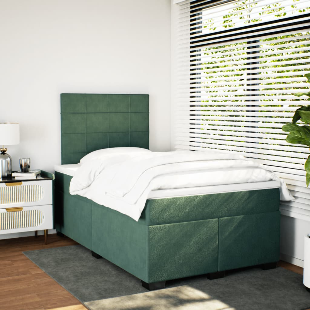Box Spring Bed with Mattress Dark Green 120x190 cm Small Double Velvet