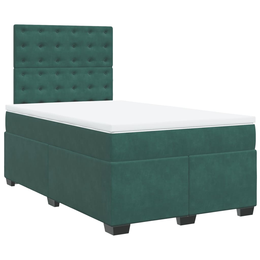 Box Spring Bed with Mattress Dark Green 120x190 cm Small Double Velvet