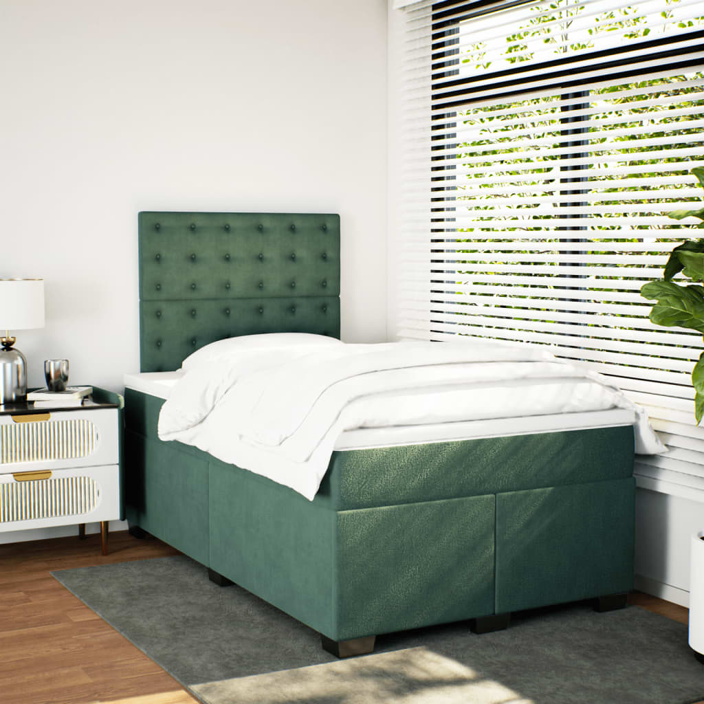 Box Spring Bed with Mattress Dark Green 120x190 cm Small Double Velvet