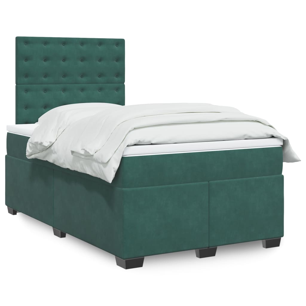 Box Spring Bed with Mattress Dark Green 120x190 cm Small Double Velvet