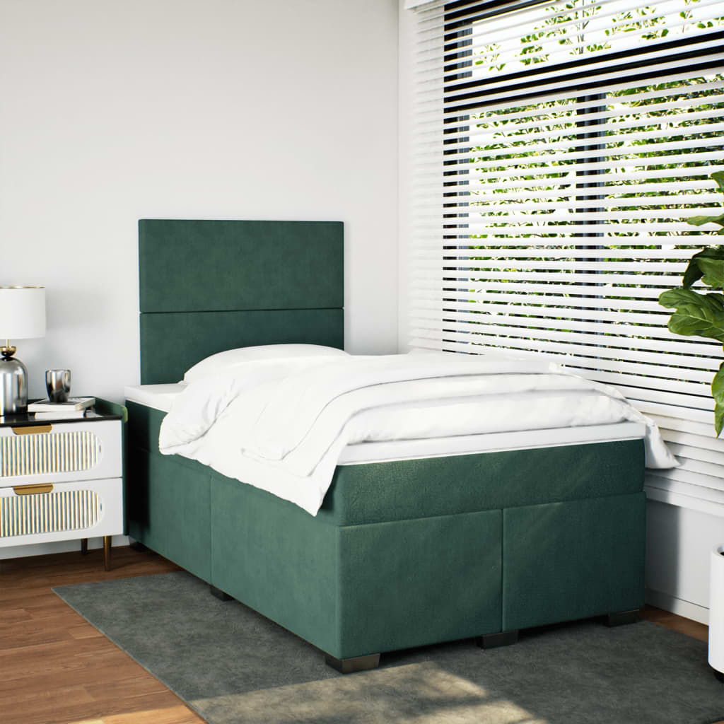 Box Spring Bed with Mattress Dark Green 120x200 cm Velvet