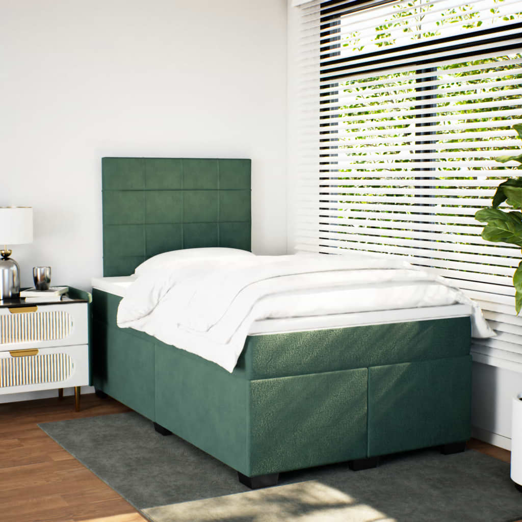 Box Spring Bed with Mattress Dark Green 120x200 cm Velvet