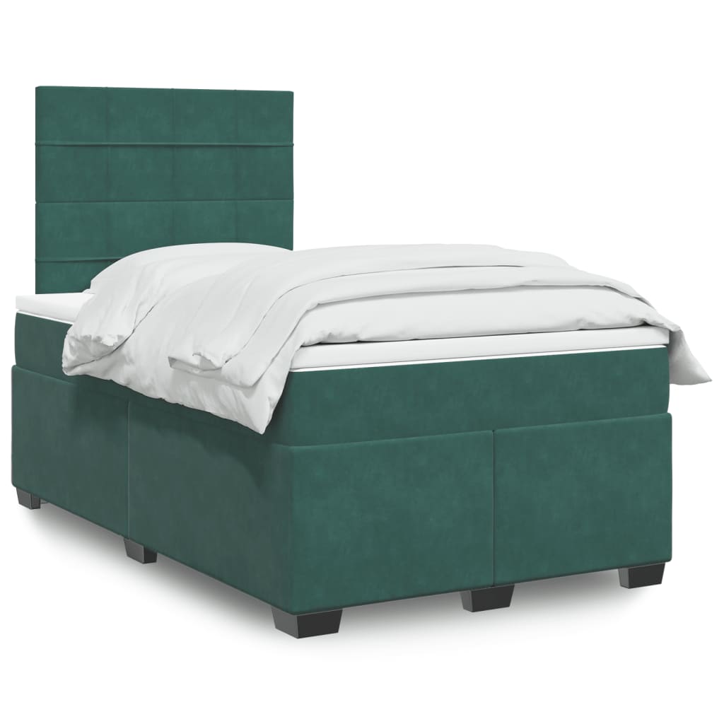 Box Spring Bed with Mattress Dark Green 120x200 cm Velvet