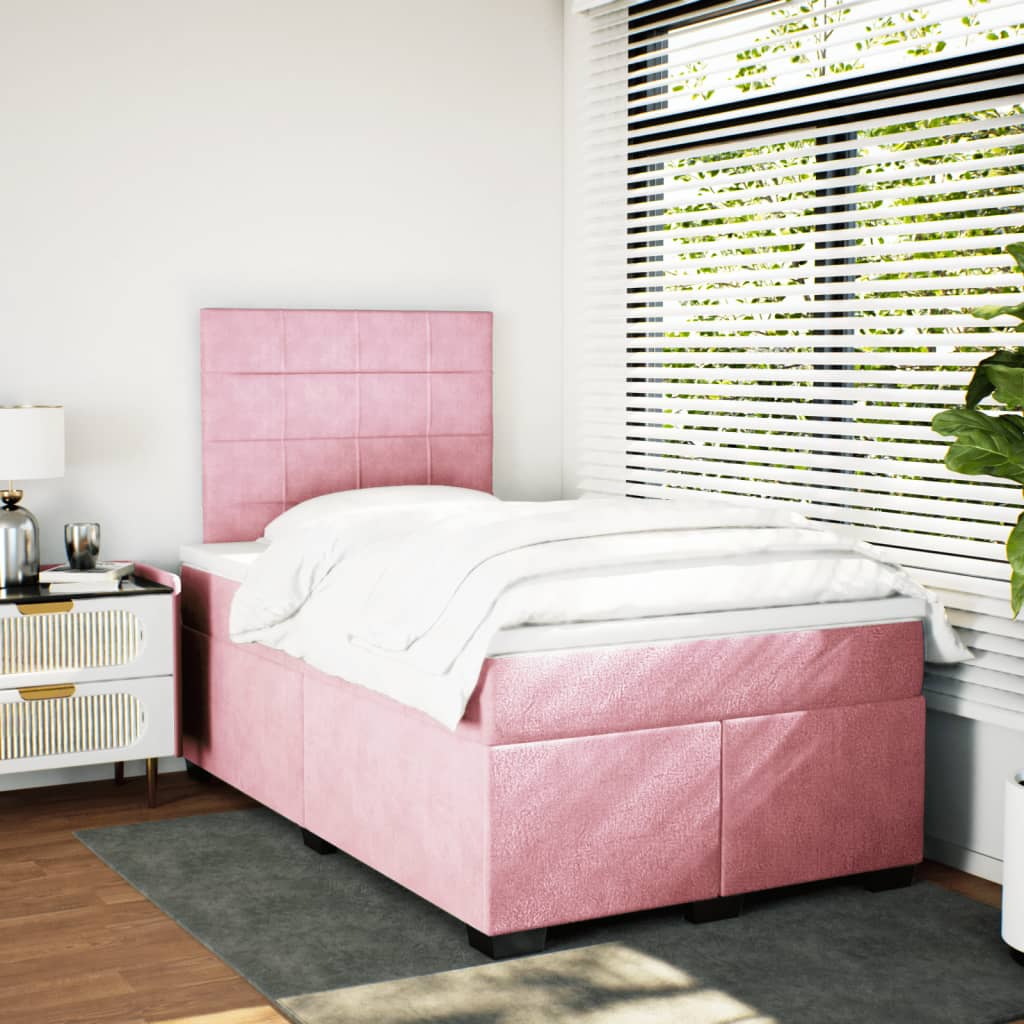 Box Spring Bed with Mattress Pink 120x200 cm Velvet