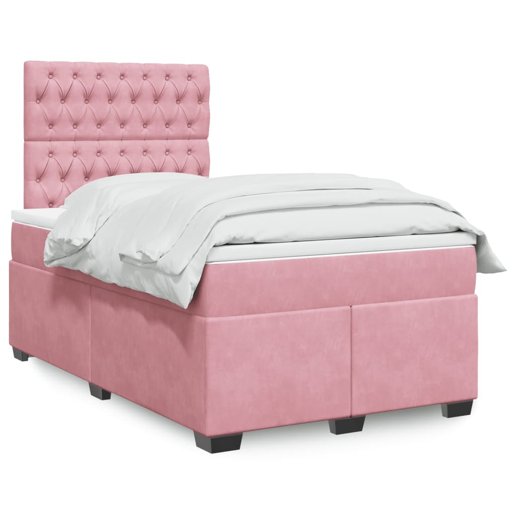 Box Spring Bed with Mattress Pink 120x200 cm Velvet