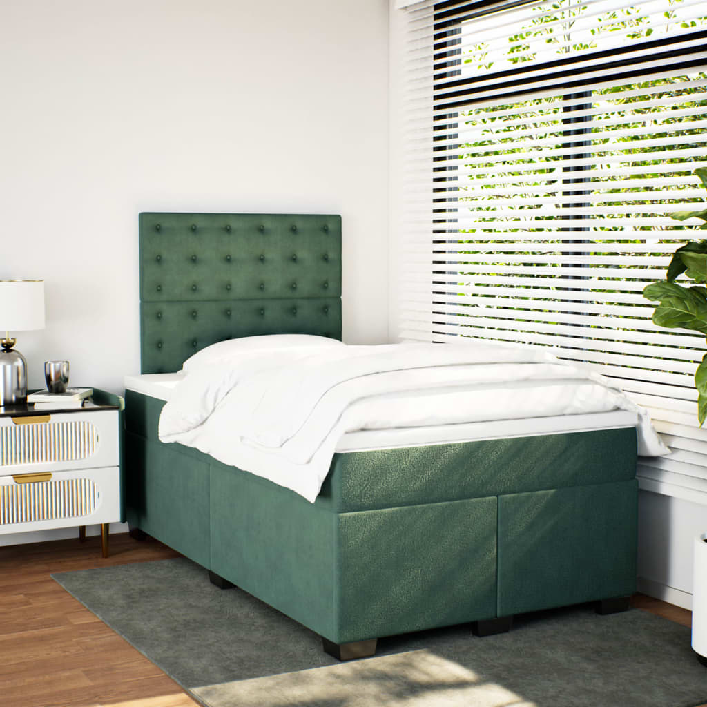 Box Spring Bed with Mattress Dark Green 120x200 cm Velvet