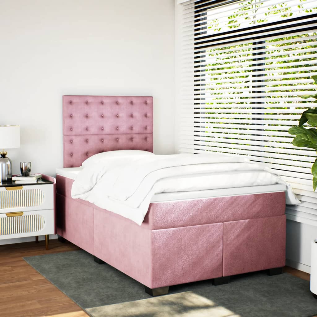 Box Spring Bed with Mattress Pink 120x200 cm Velvet
