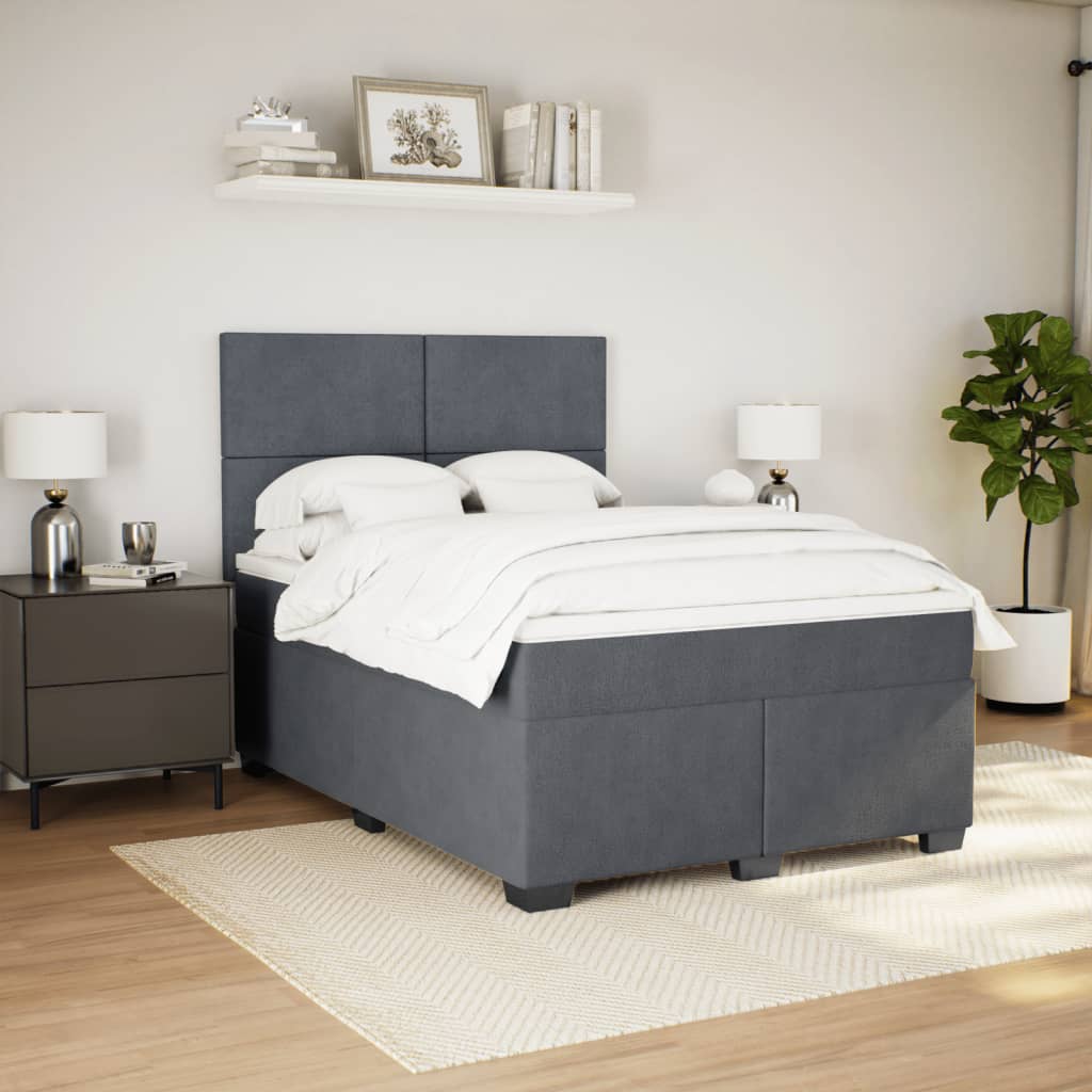 Box Spring Bed with Mattress Dark Grey 140x190 cm Velvet