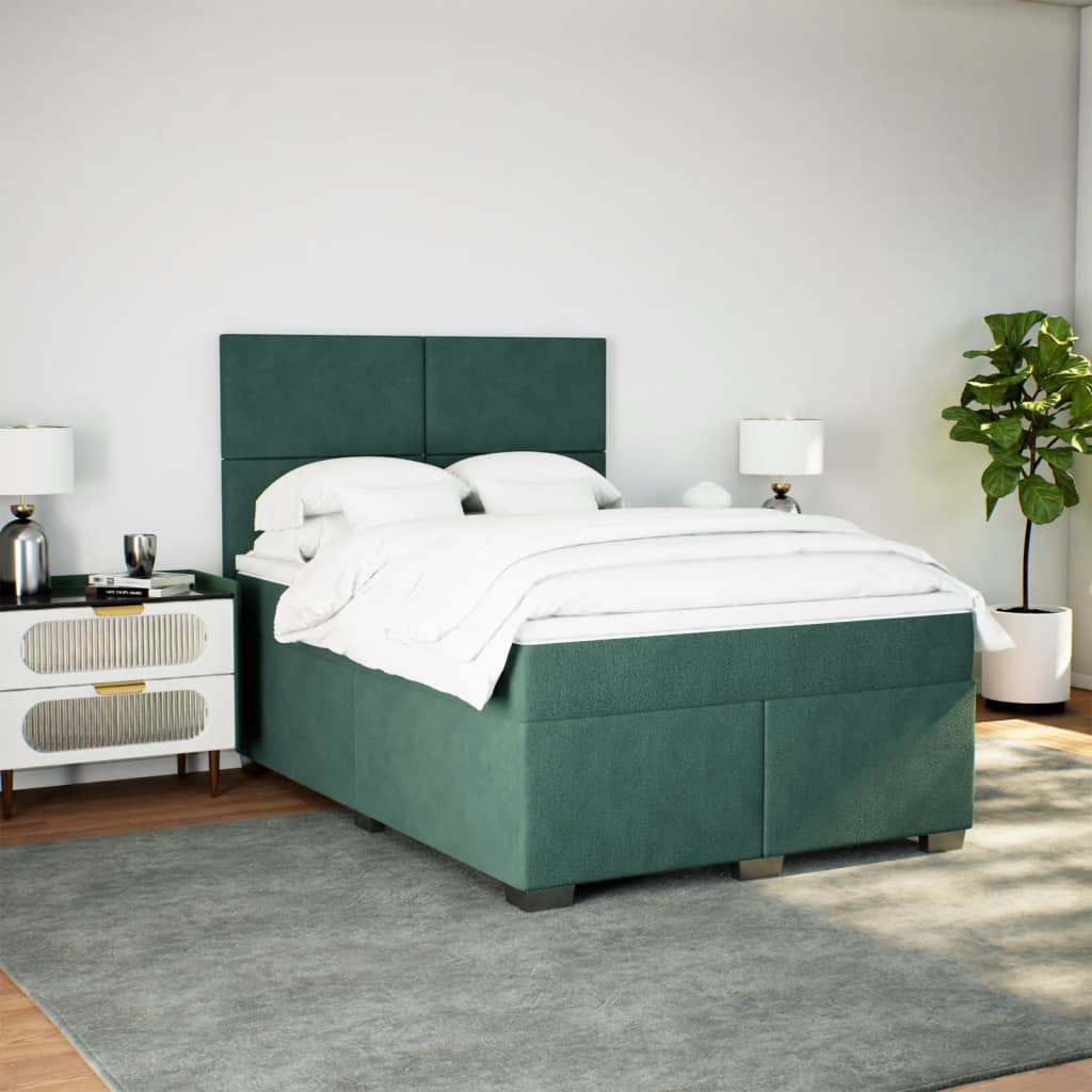 Box Spring Bed with Mattress Dark Green 140x190 cm Velvet