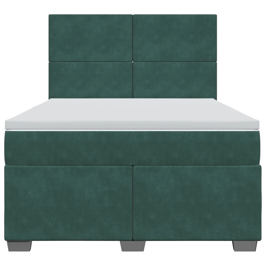 Box Spring Bed with Mattress Dark Green 140x190 cm Velvet