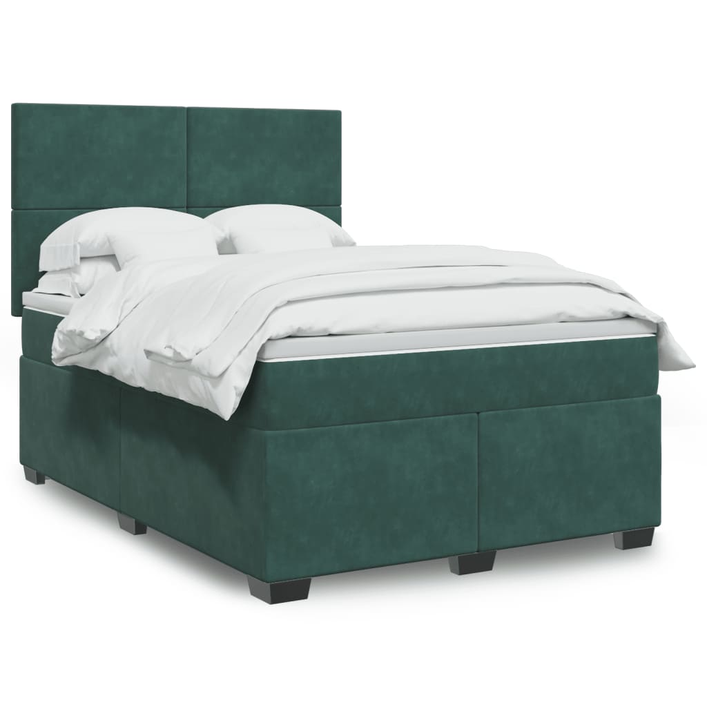 Box Spring Bed with Mattress Dark Green 140x190 cm Velvet