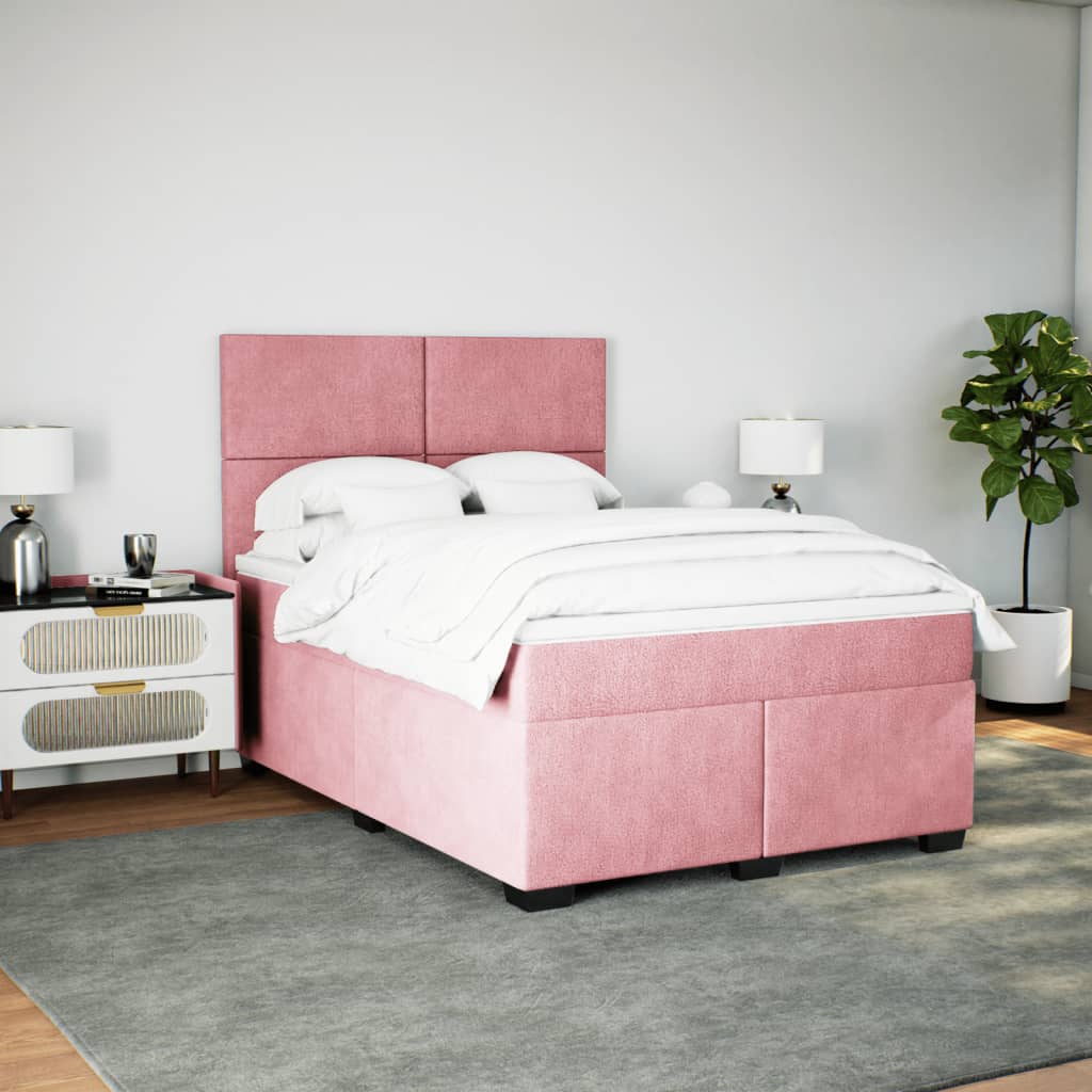 Box Spring Bed with Mattress Pink 140x190 cm Velvet
