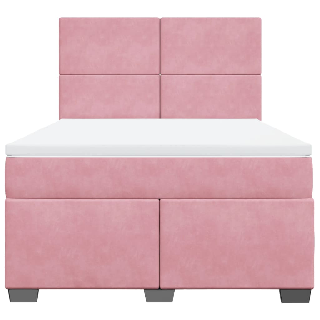 Box Spring Bed with Mattress Pink 140x190 cm Velvet