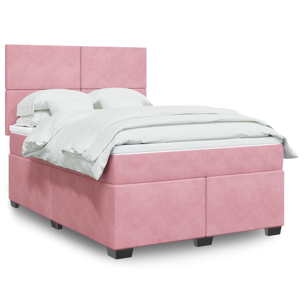 Box Spring Bed with Mattress Pink 140x190 cm Velvet