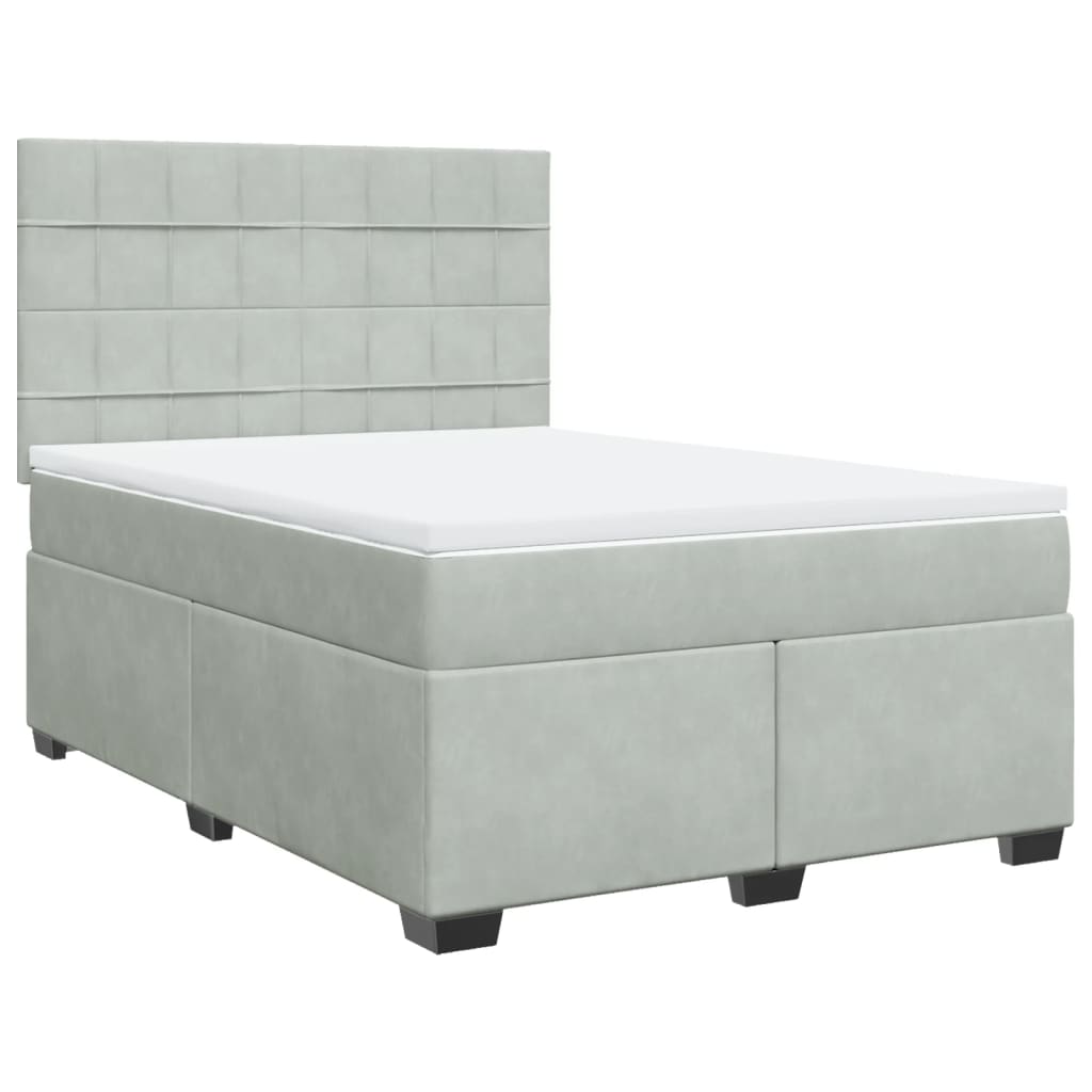 Box Spring Bed with Mattress Light Grey 140x190 cm Velvet