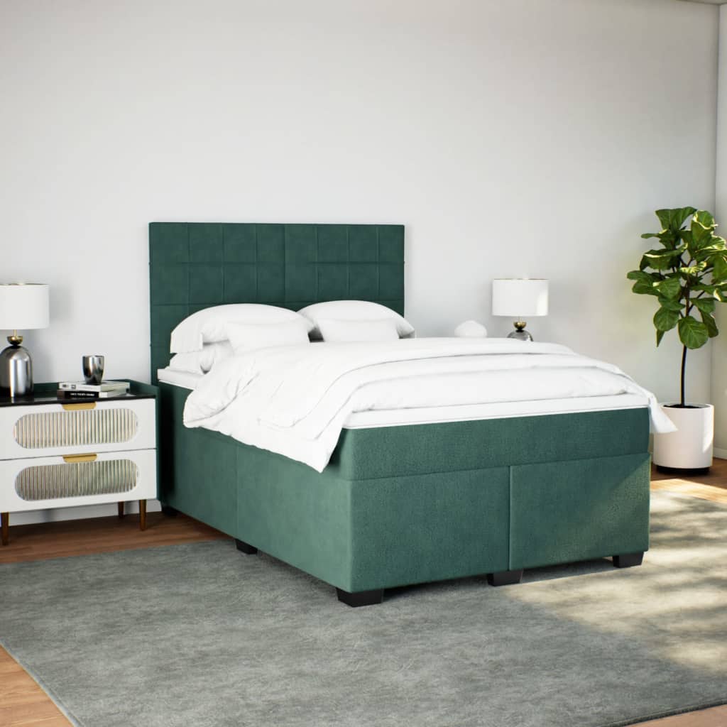 Box Spring Bed with Mattress Dark Green 140x190 cm Velvet