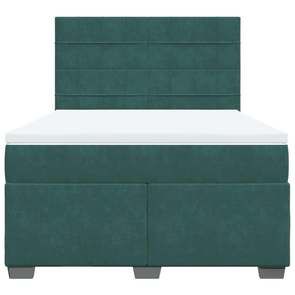 Box Spring Bed with Mattress Dark Green 140x190 cm Velvet