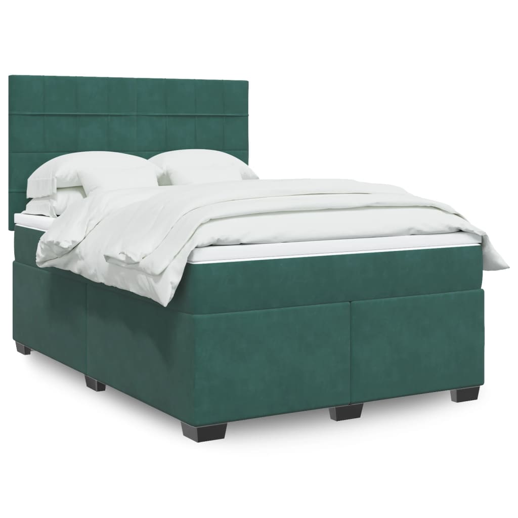 Box Spring Bed with Mattress Dark Green 140x190 cm Velvet