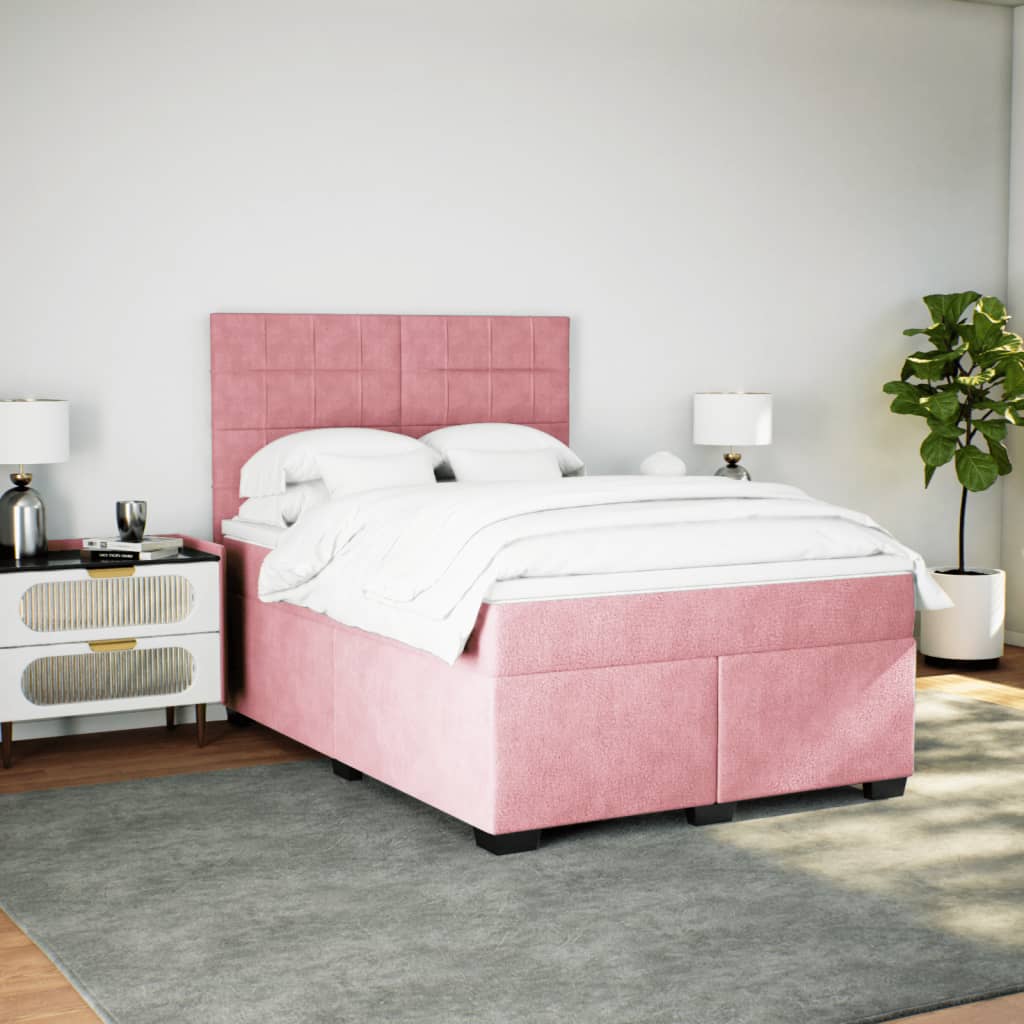 Box Spring Bed with Mattress Pink 140x190 cm Velvet