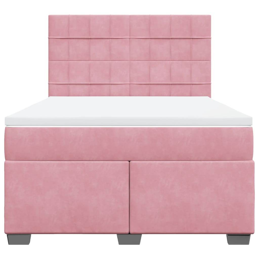 Box Spring Bed with Mattress Pink 140x190 cm Velvet