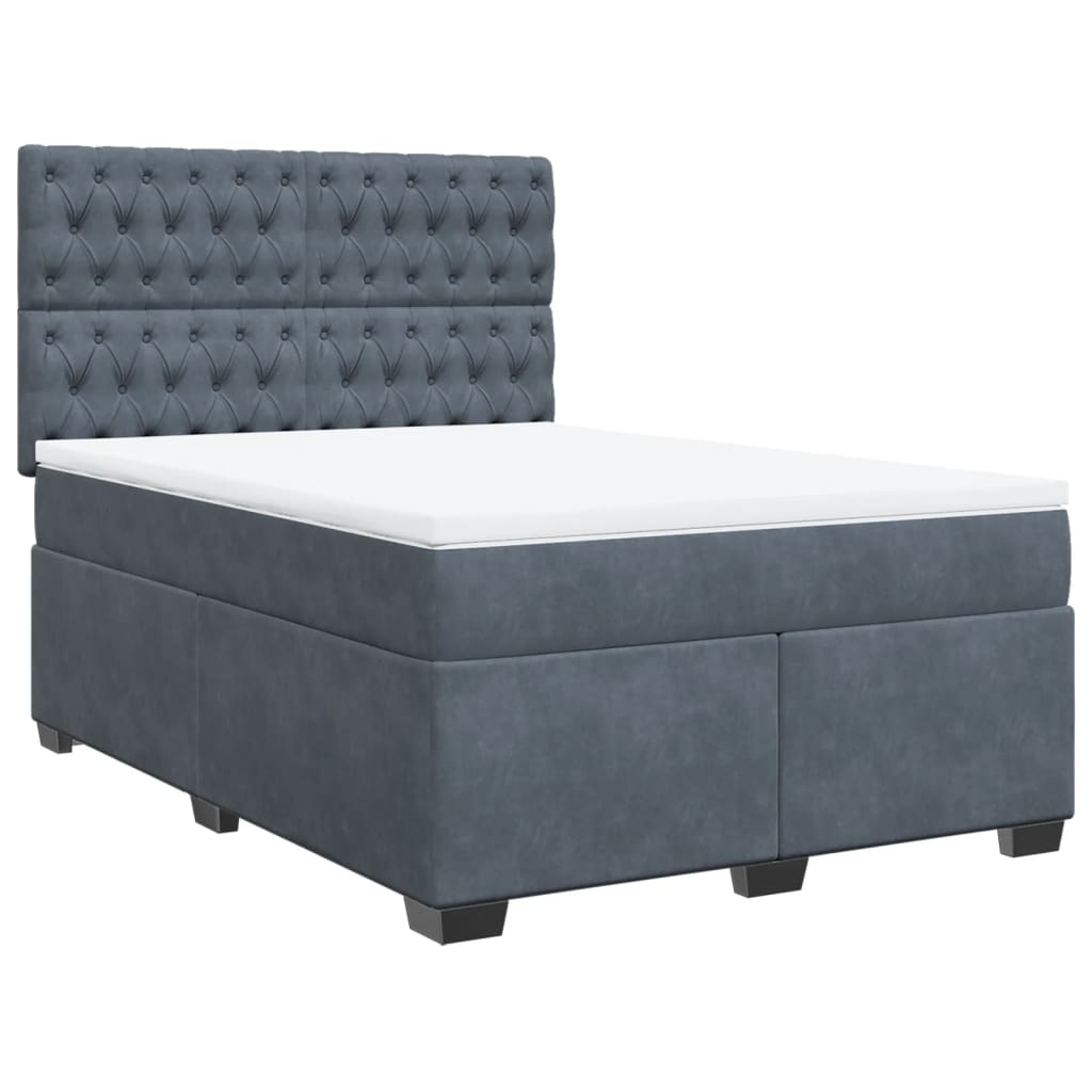 Box Spring Bed with Mattress Dark Grey 140x190 cm Velvet