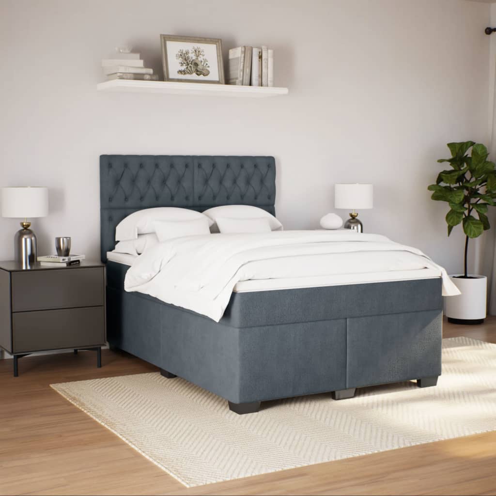 Box Spring Bed with Mattress Dark Grey 140x190 cm Velvet