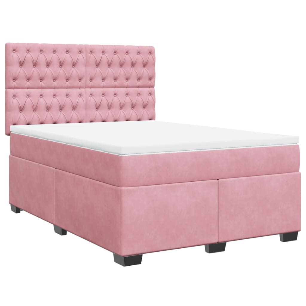 Box Spring Bed with Mattress Pink 140x190 cm Velvet