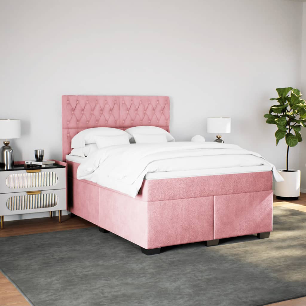 Box Spring Bed with Mattress Pink 140x190 cm Velvet