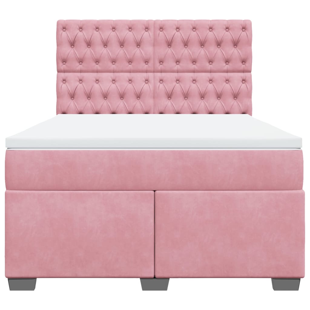 Box Spring Bed with Mattress Pink 140x190 cm Velvet