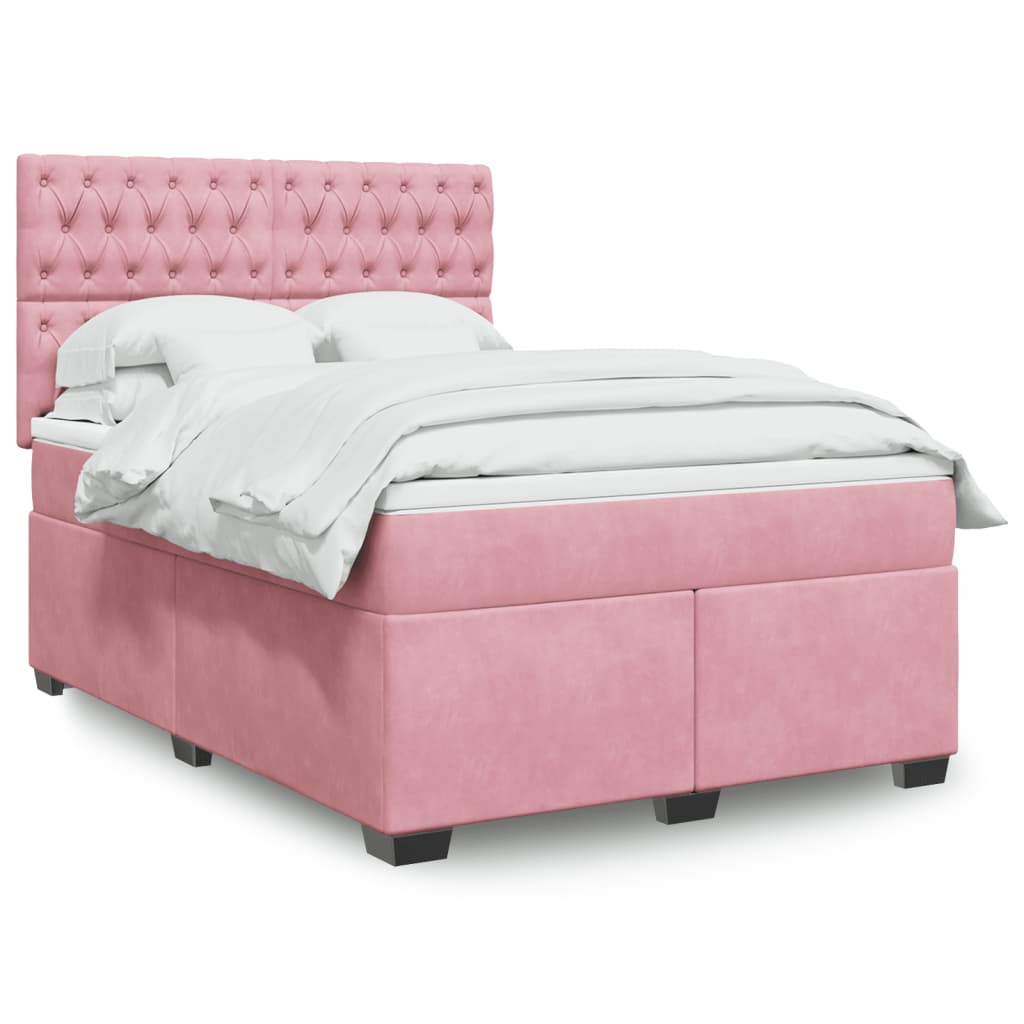 Box Spring Bed with Mattress Pink 140x190 cm Velvet