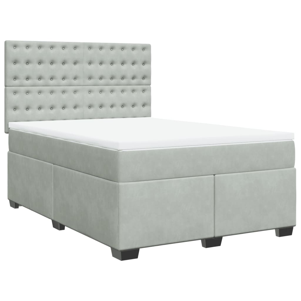 Box Spring Bed with Mattress Light Grey 140x190 cm Velvet