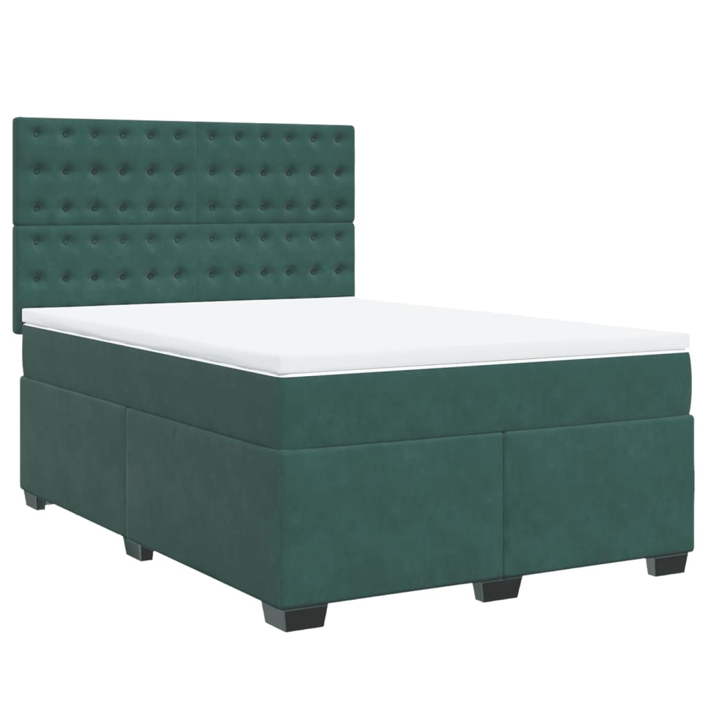 Box Spring Bed with Mattress Dark Green 140x190 cm Velvet