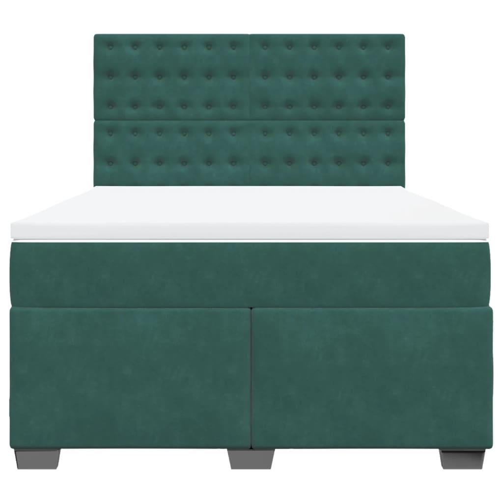 Box Spring Bed with Mattress Dark Green 140x190 cm Velvet