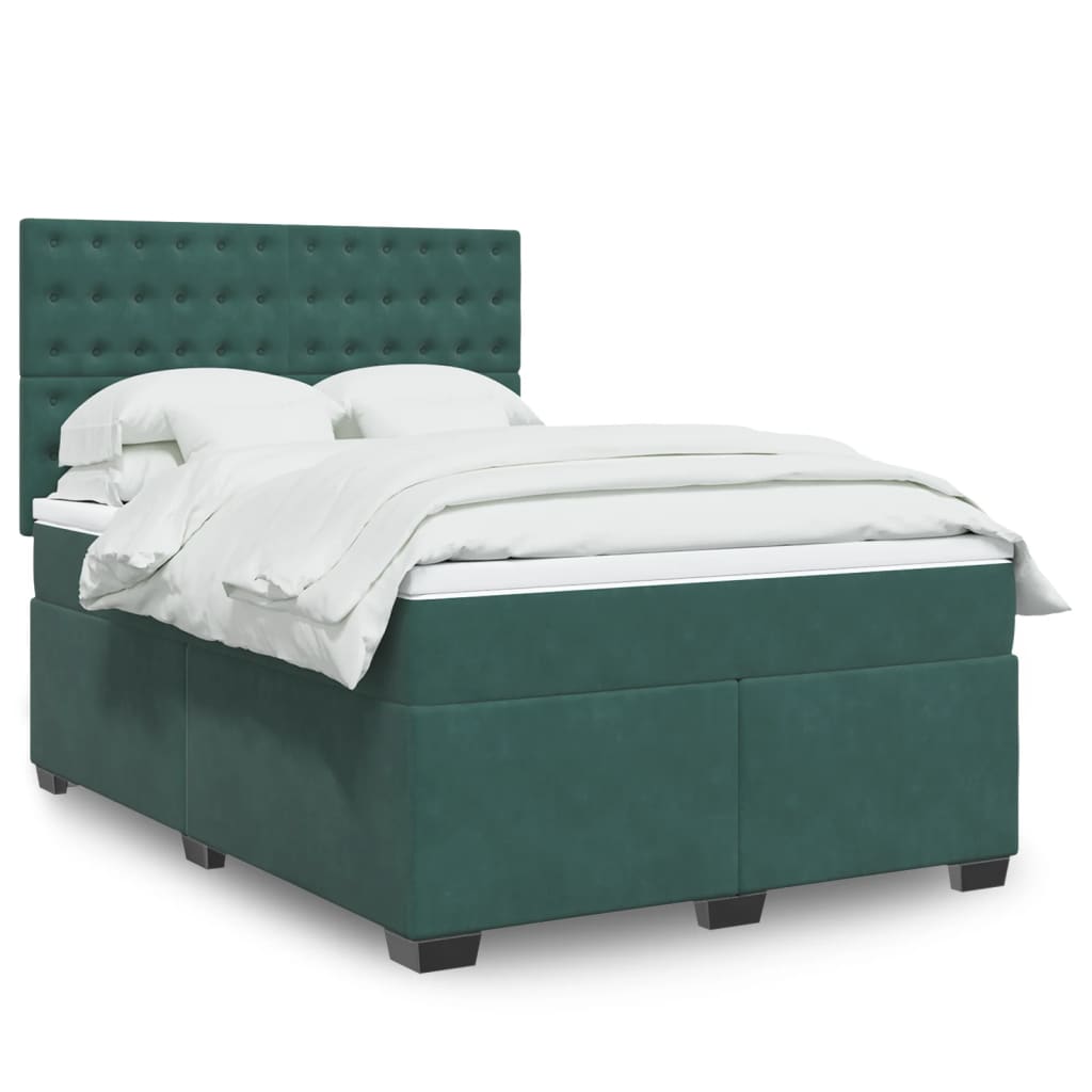 Box Spring Bed with Mattress Dark Green 140x190 cm Velvet