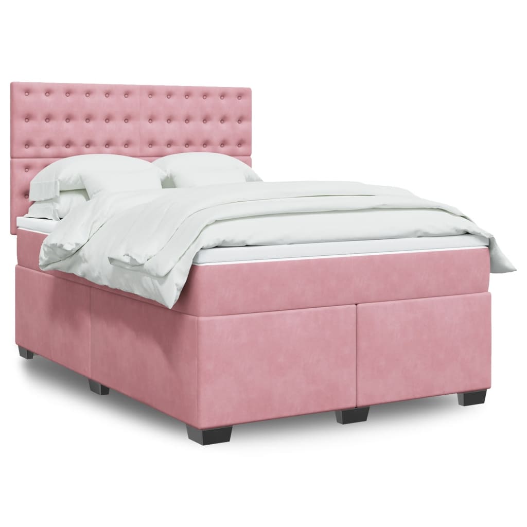 Box Spring Bed with Mattress Pink 140x190 cm Velvet