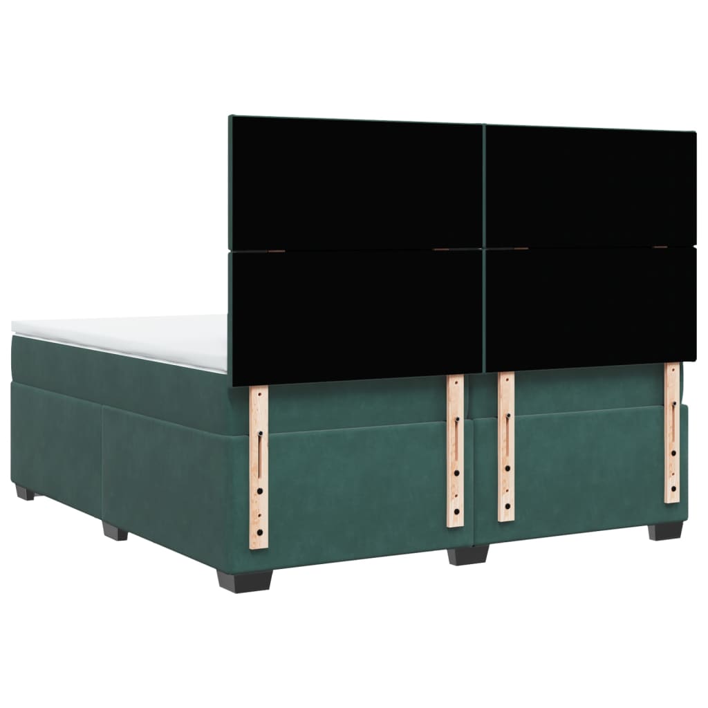 Box Spring Bed with Mattress Dark Green 200x200 cm Velvet