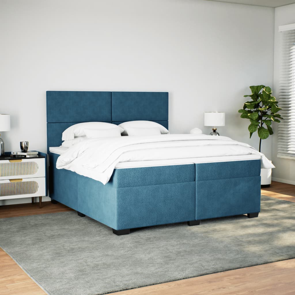 Box Spring Bed with Mattress Blue 200x200 cm Velvet