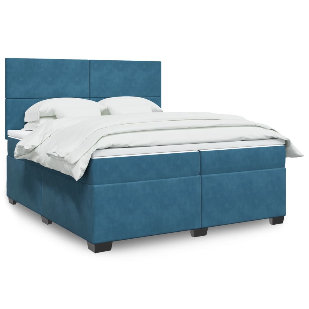 Box Spring Bed with Mattress Blue 200x200 cm Velvet