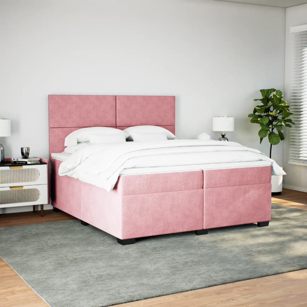 Box Spring Bed with Mattress Pink 200x200 cm Velvet