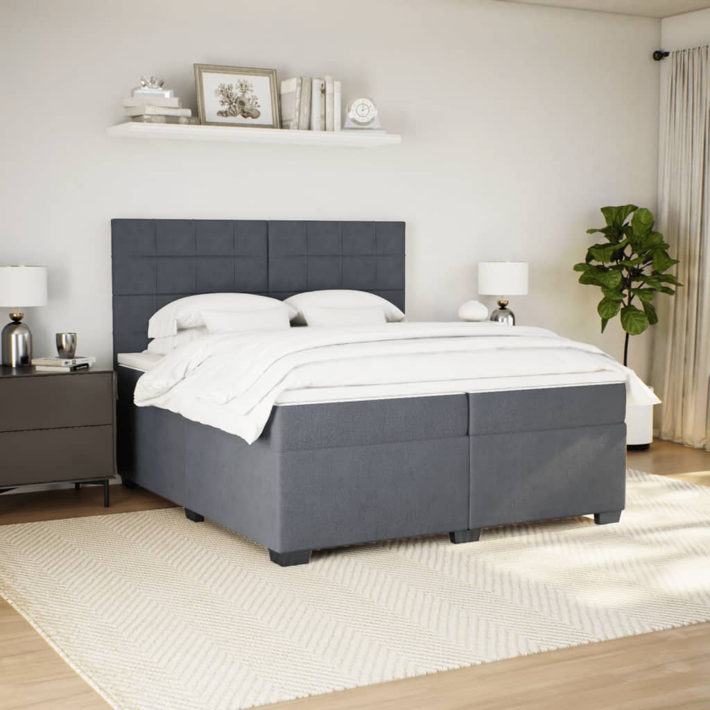 Box Spring Bed with Mattress Dark Grey 200x200 cm Velvet