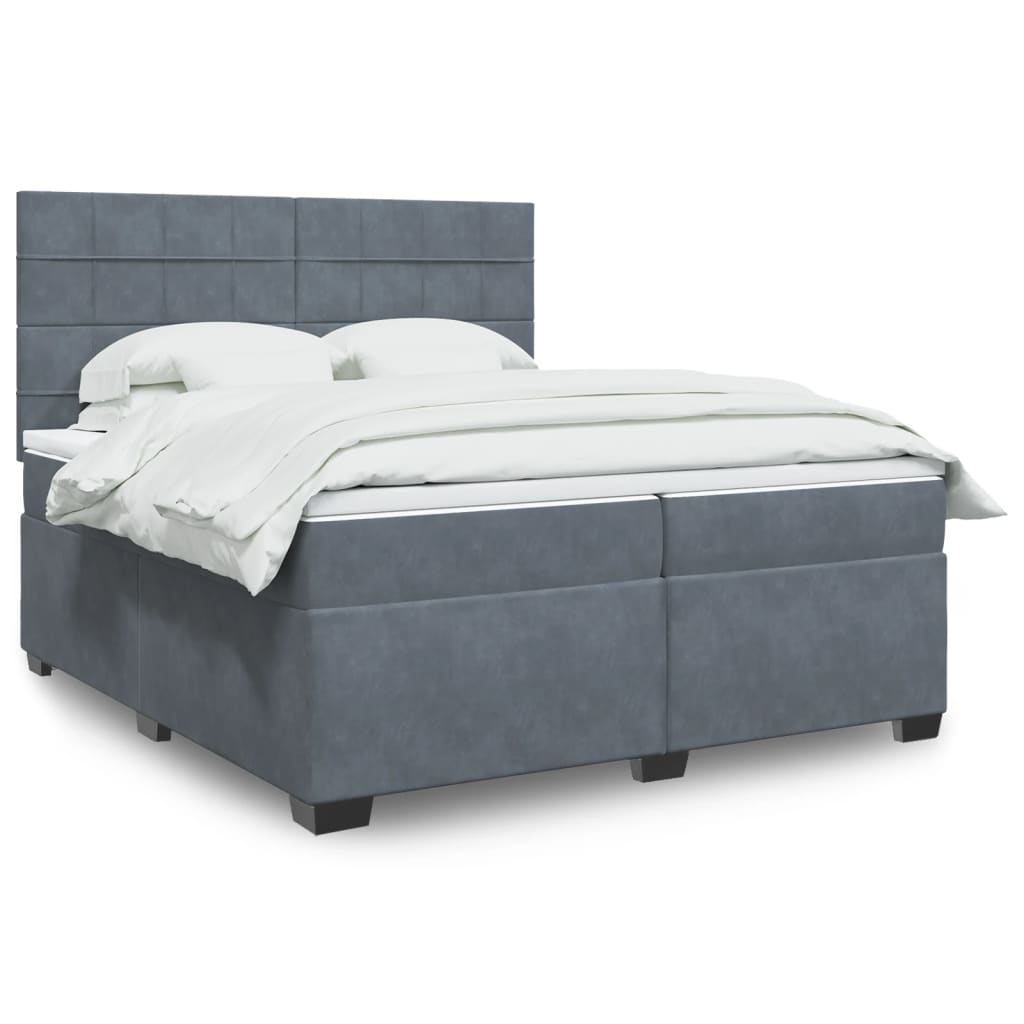Box Spring Bed with Mattress Dark Grey 200x200 cm Velvet