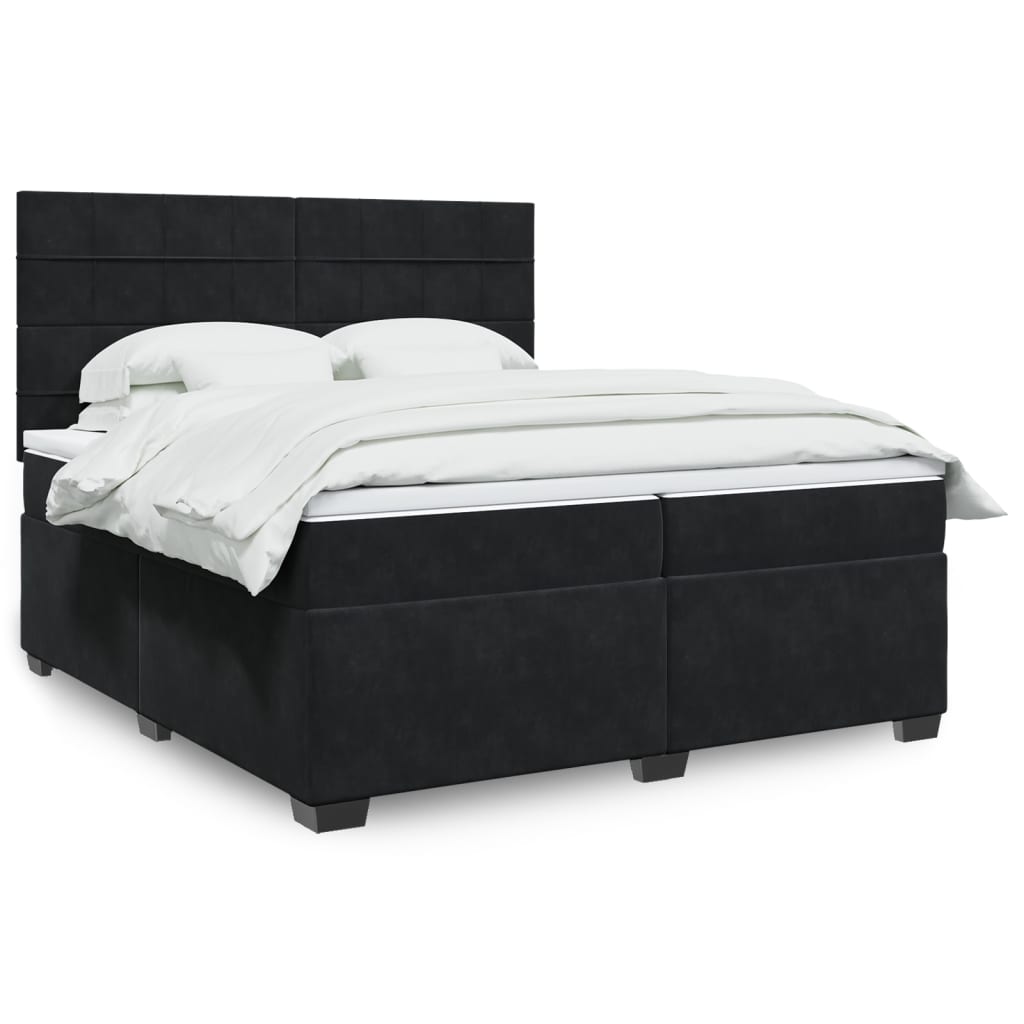 Box Spring Bed with Mattress Black 200x200 cm Velvet