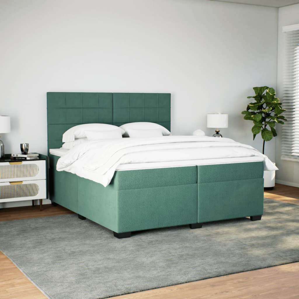 Box Spring Bed with Mattress Dark Green 200x200 cm Velvet