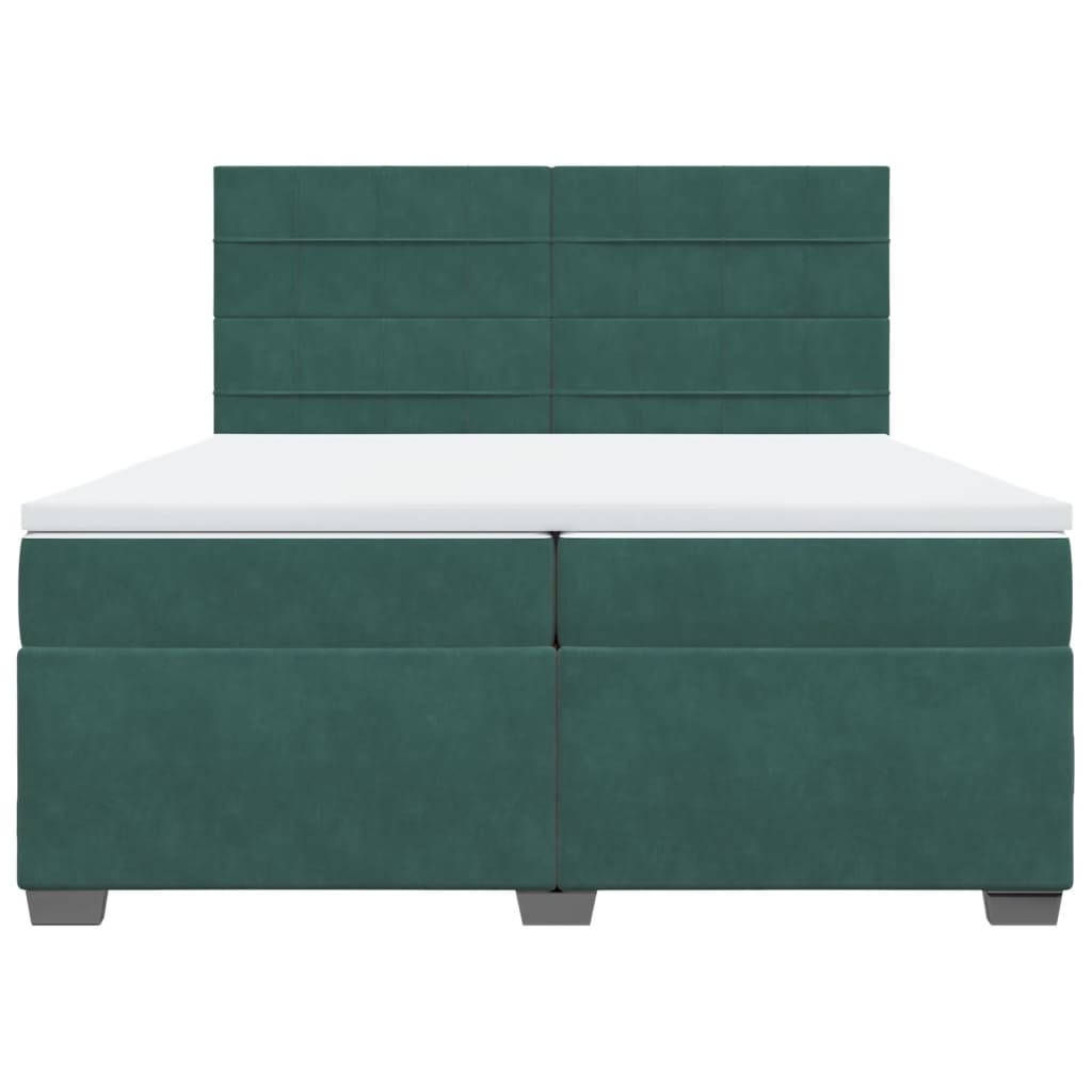 Box Spring Bed with Mattress Dark Green 200x200 cm Velvet
