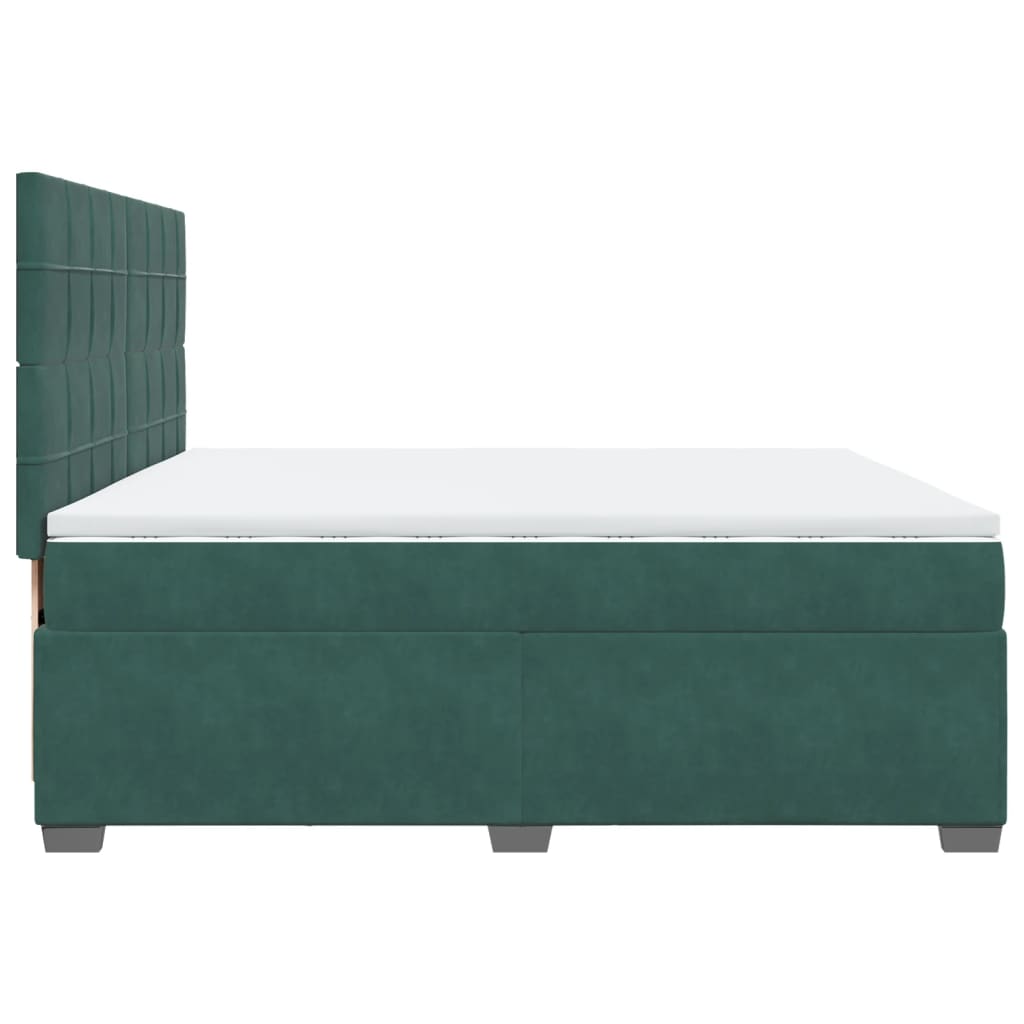 Box Spring Bed with Mattress Dark Green 200x200 cm Velvet